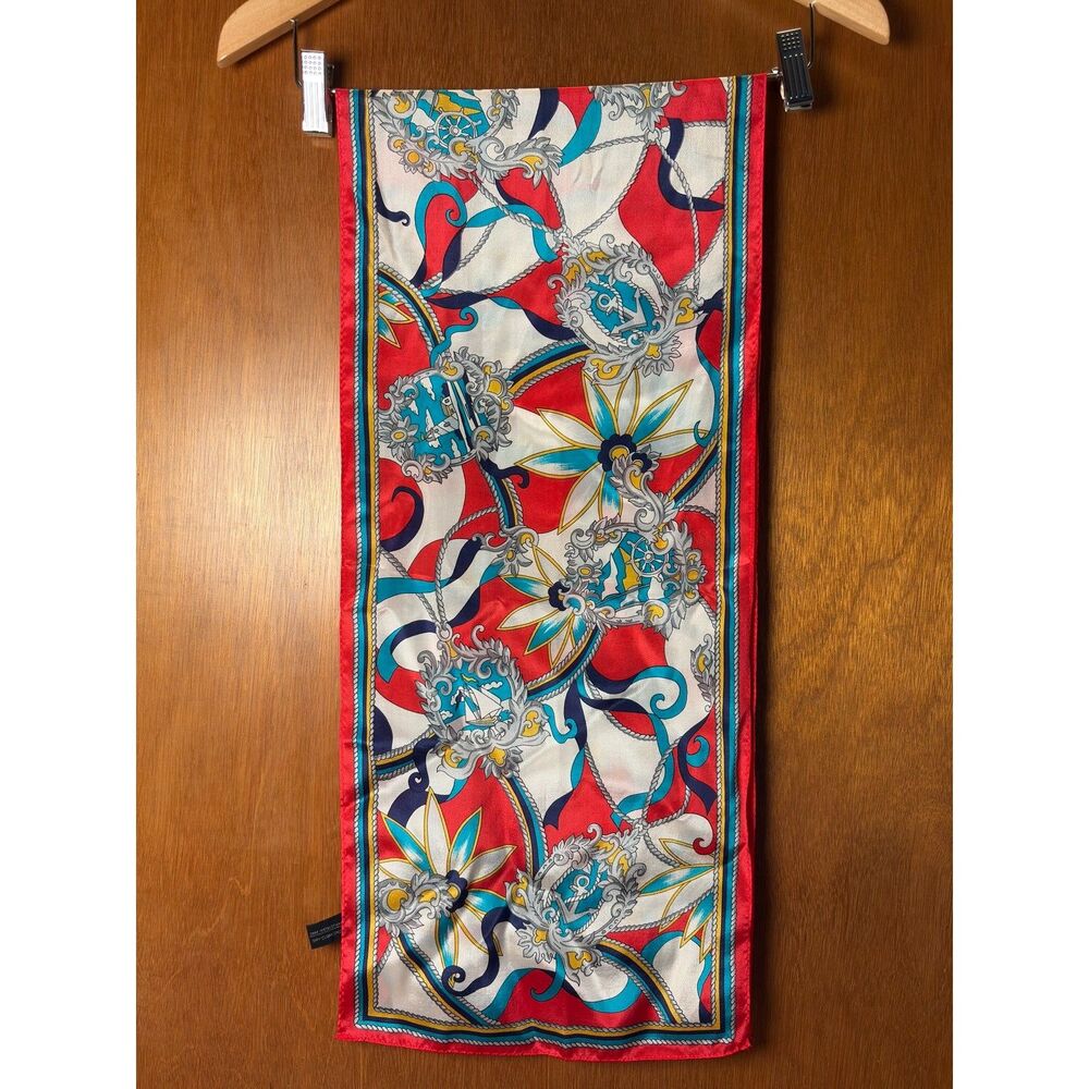 Vintage Nautical 100% Silk Scarf Red White Blue Made in Japan